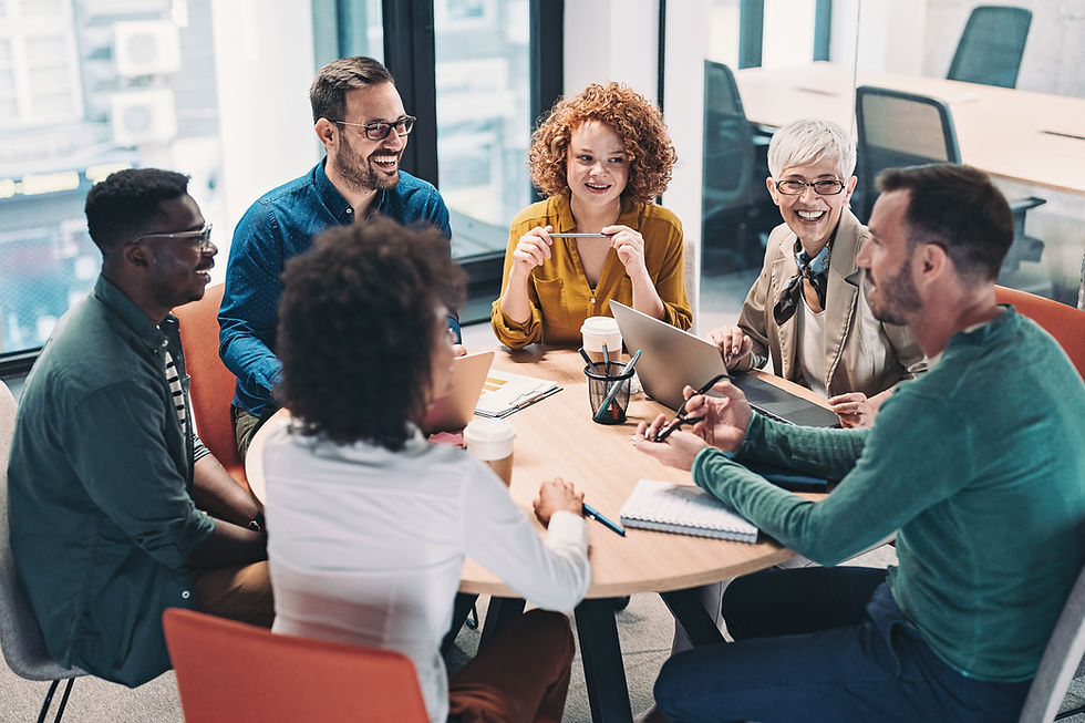 A diverse group of people meeting around a table in an office